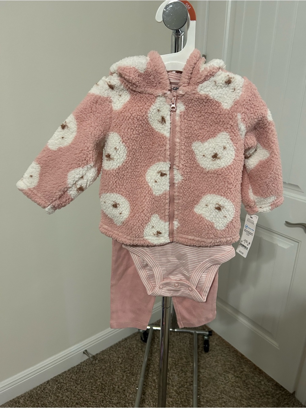 Carter's Pink Sherpa Hooded Jacket Set with Teddy Patch